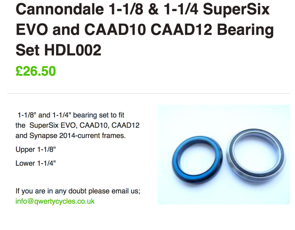 cannondale caad12 headset bearings