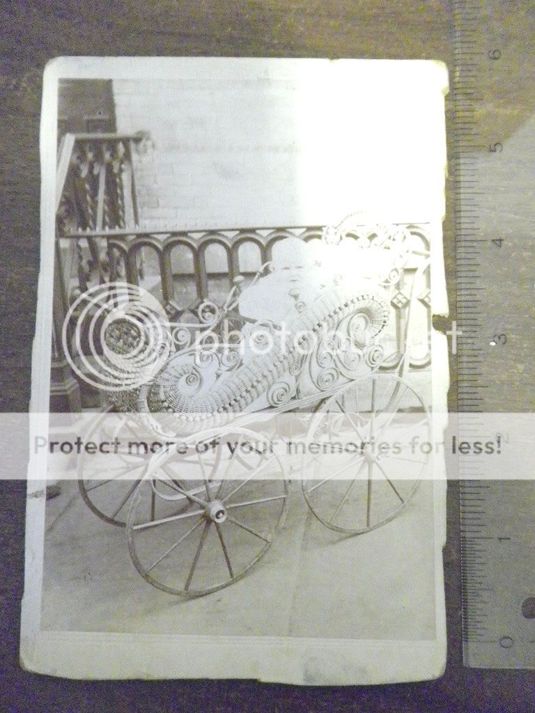 Antique Victorian Baby Photo Ornate Carriage Sepia 6x4  